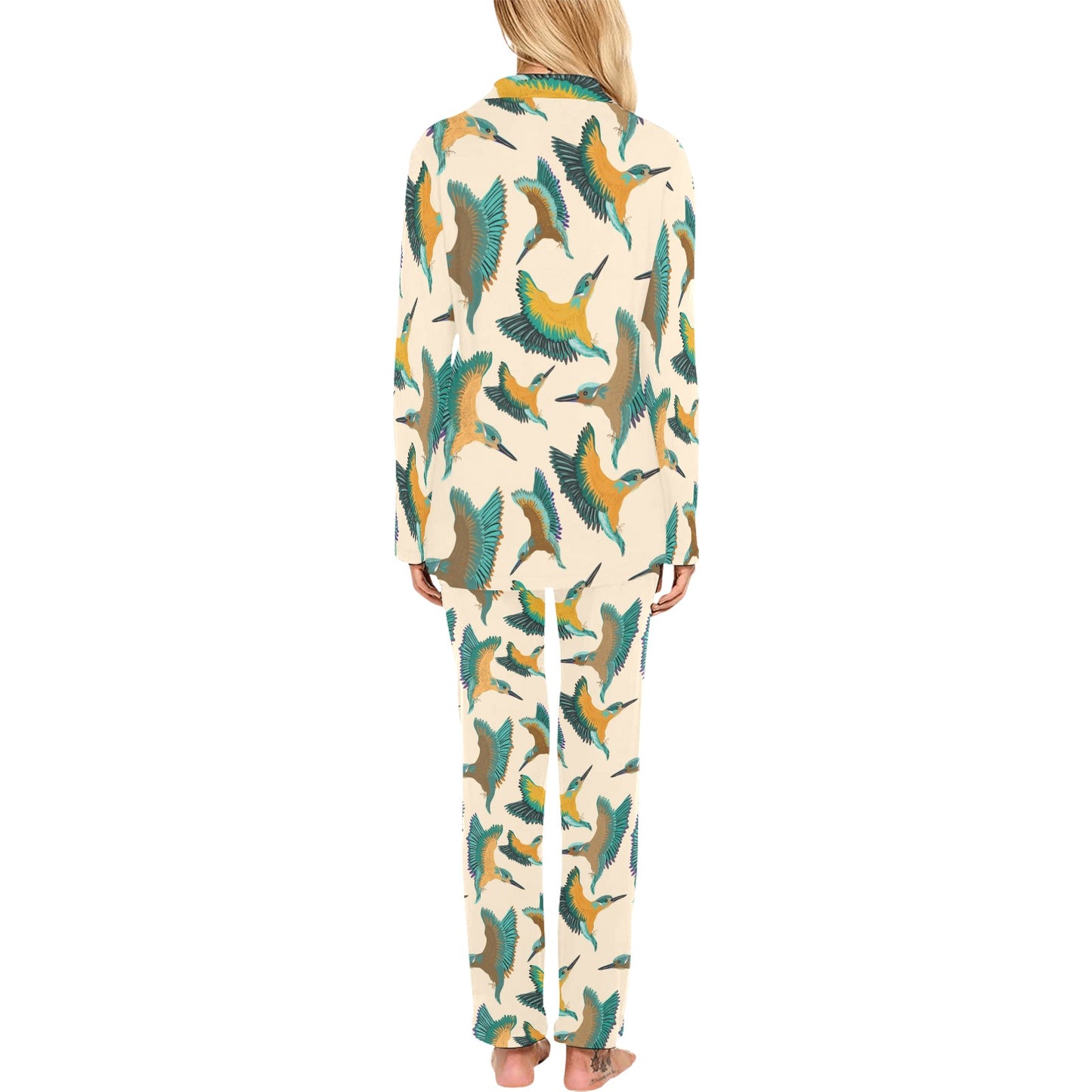 Kingfisher Pattern Print Design 02 Women's Long Pajama Set