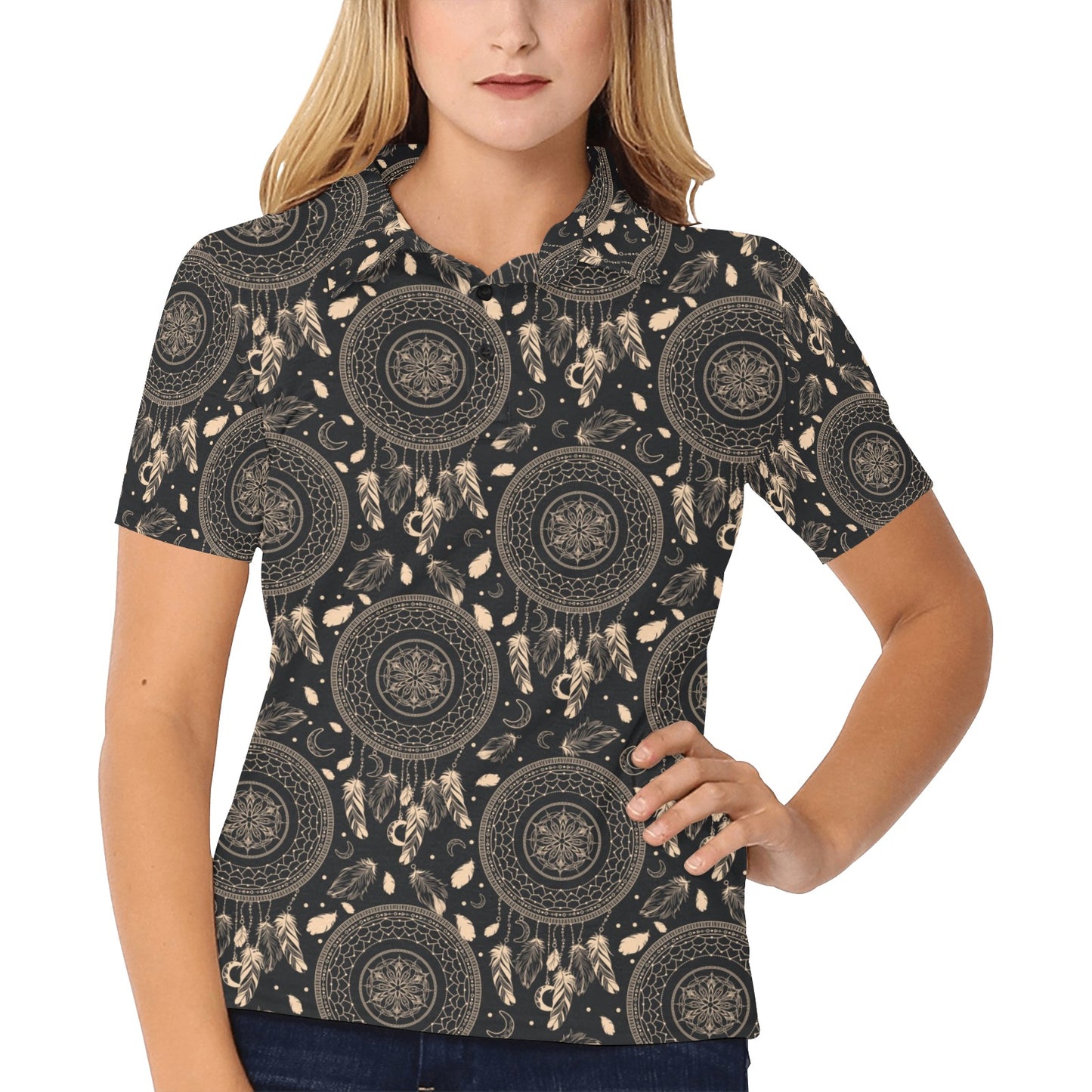 Dream Catcher Mandala Boho Moon Women's Polo Shirt