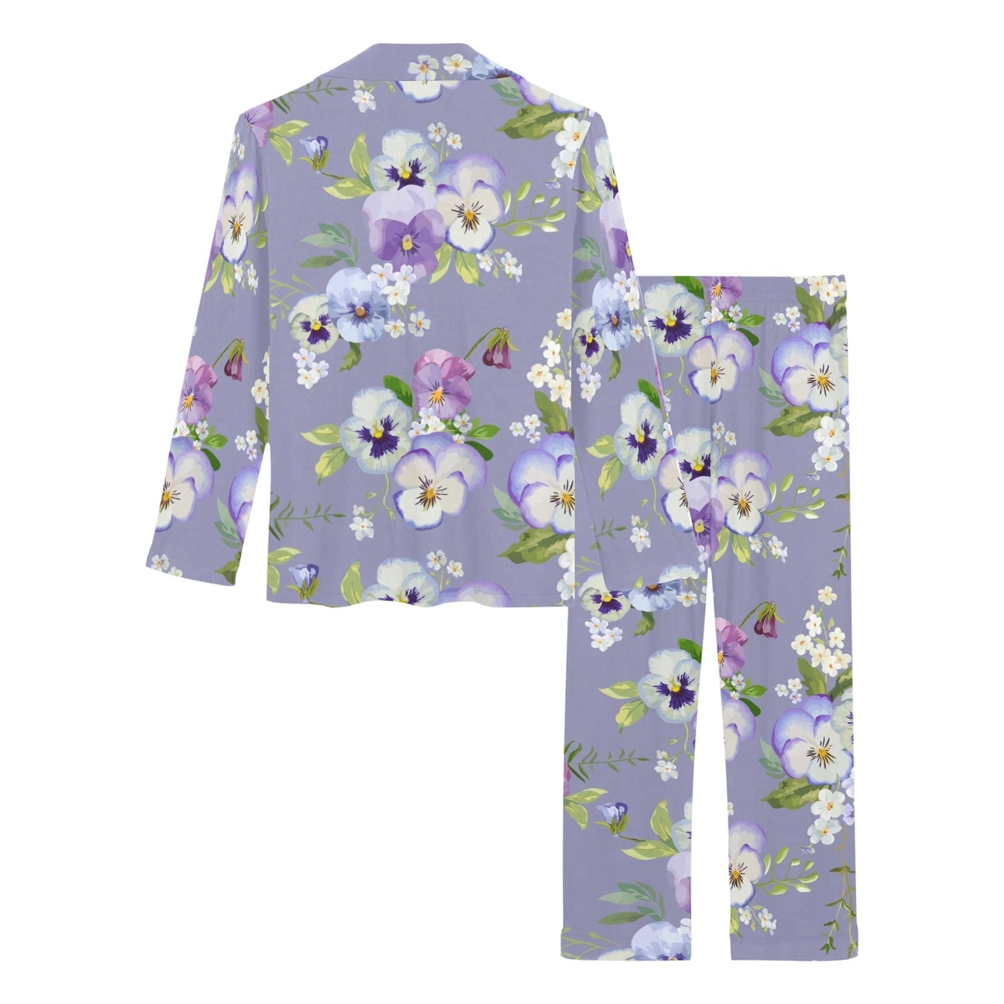 Pansy Pattern Print Design PS05 Women's Long Pajama Set