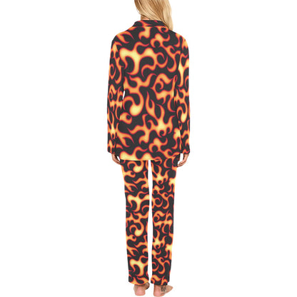 Flame Fire Themed Print Women's Long Pajama Set