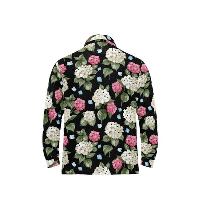 Hydrangea Pattern Print Design HD09 Long Sleeve Polo Shirt For Men's