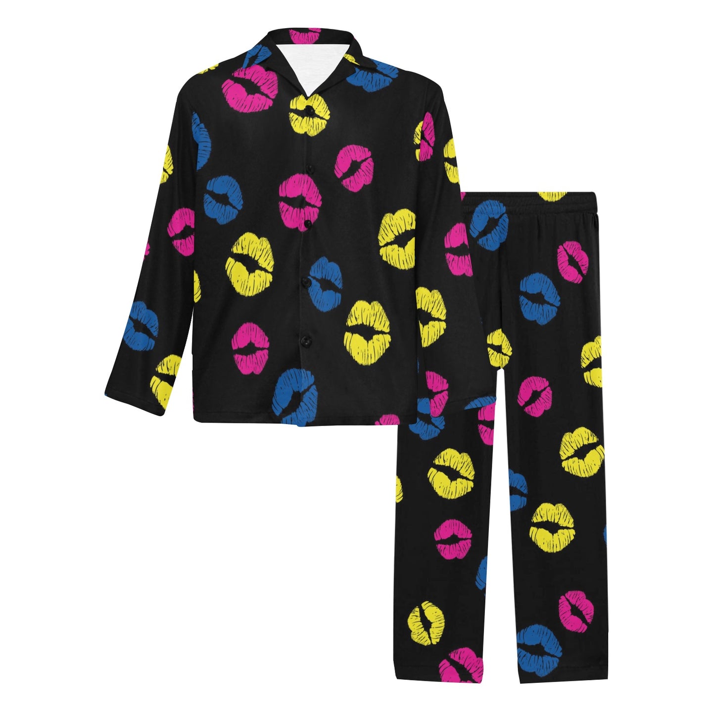 Lip Neon Color Pattern Print Design 01 Men's Long Pajama Set
