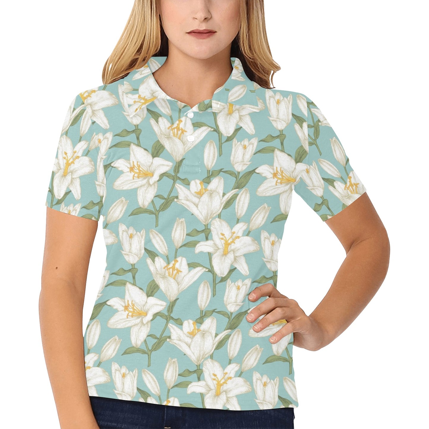 Lily Pattern Print Design LY09 Women's Polo Shirt