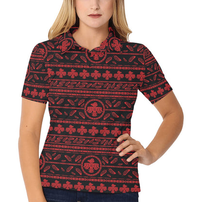 Native American Eagle Themed Print Women's Polo Shirt