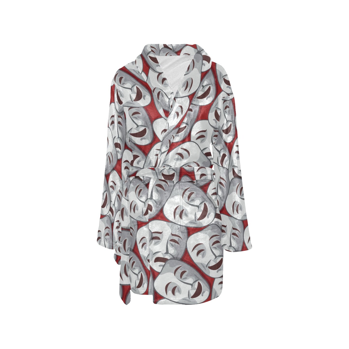 Acting Mask Pattern Print Design 01 Women's Fleece Robe