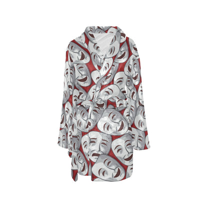 Acting Mask Pattern Print Design 01 Women's Fleece Robe