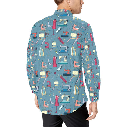 Sewing Equipment Print Design LKS301 Men's Long Sleeve Dress Shirt
