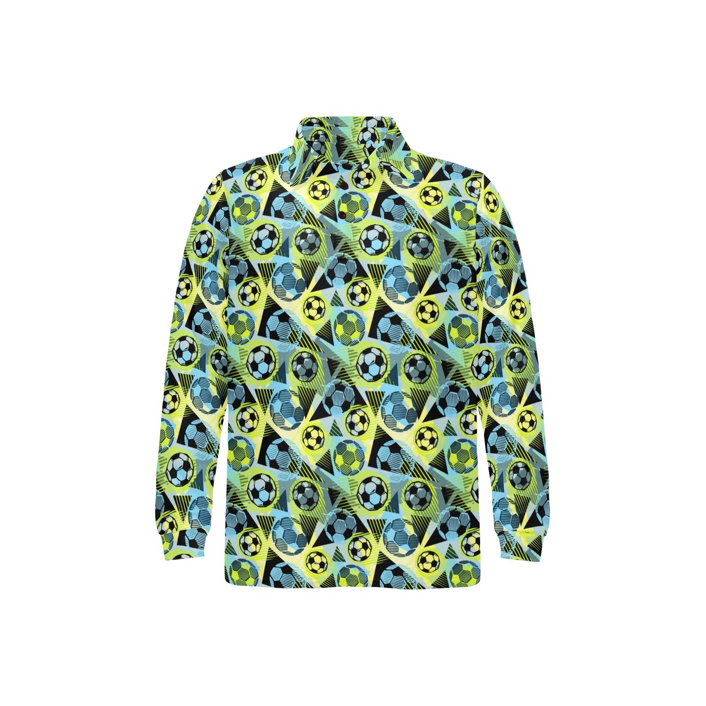 Soccer Ball Themed Print Design Long Sleeve Polo Shirt For Men's