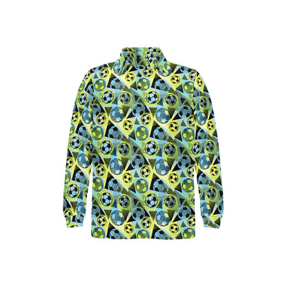 Soccer Ball Themed Print Design Long Sleeve Polo Shirt For Men's