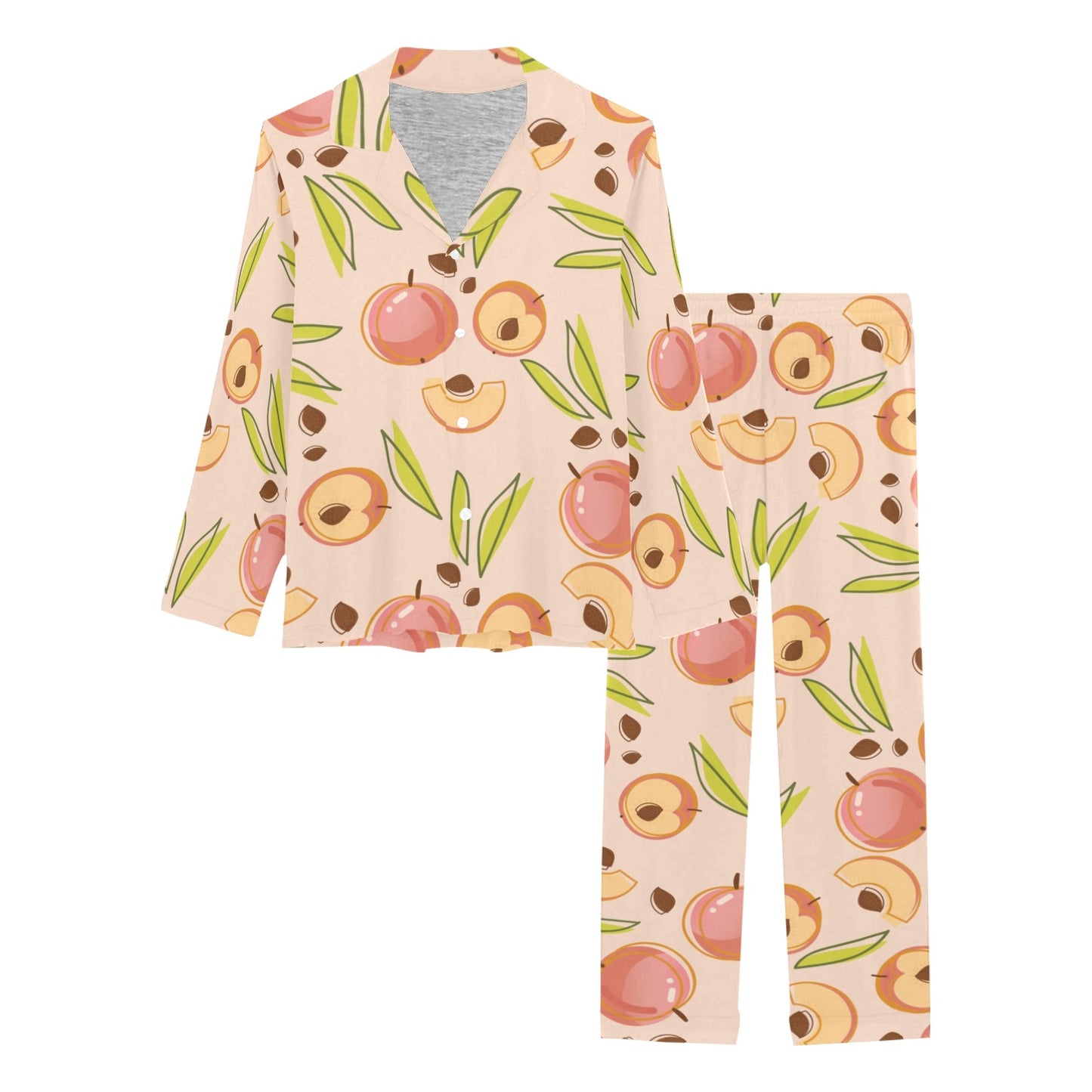 Peach Pattern Print Design A01 Women's Long Pajama Set