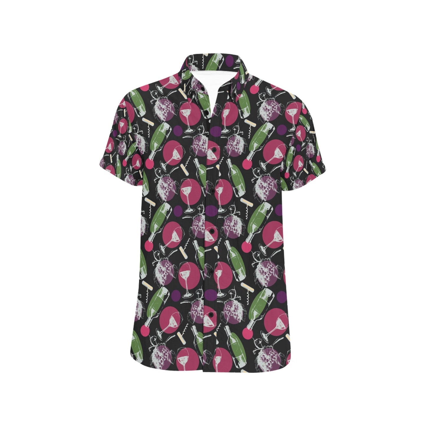 Wine Print Design LKS307 Men Short Sleeve Button Up Shirt