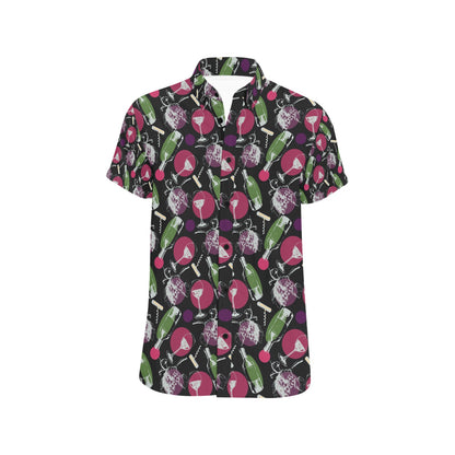 Wine Print Design LKS307 Men Short Sleeve Button Up Shirt