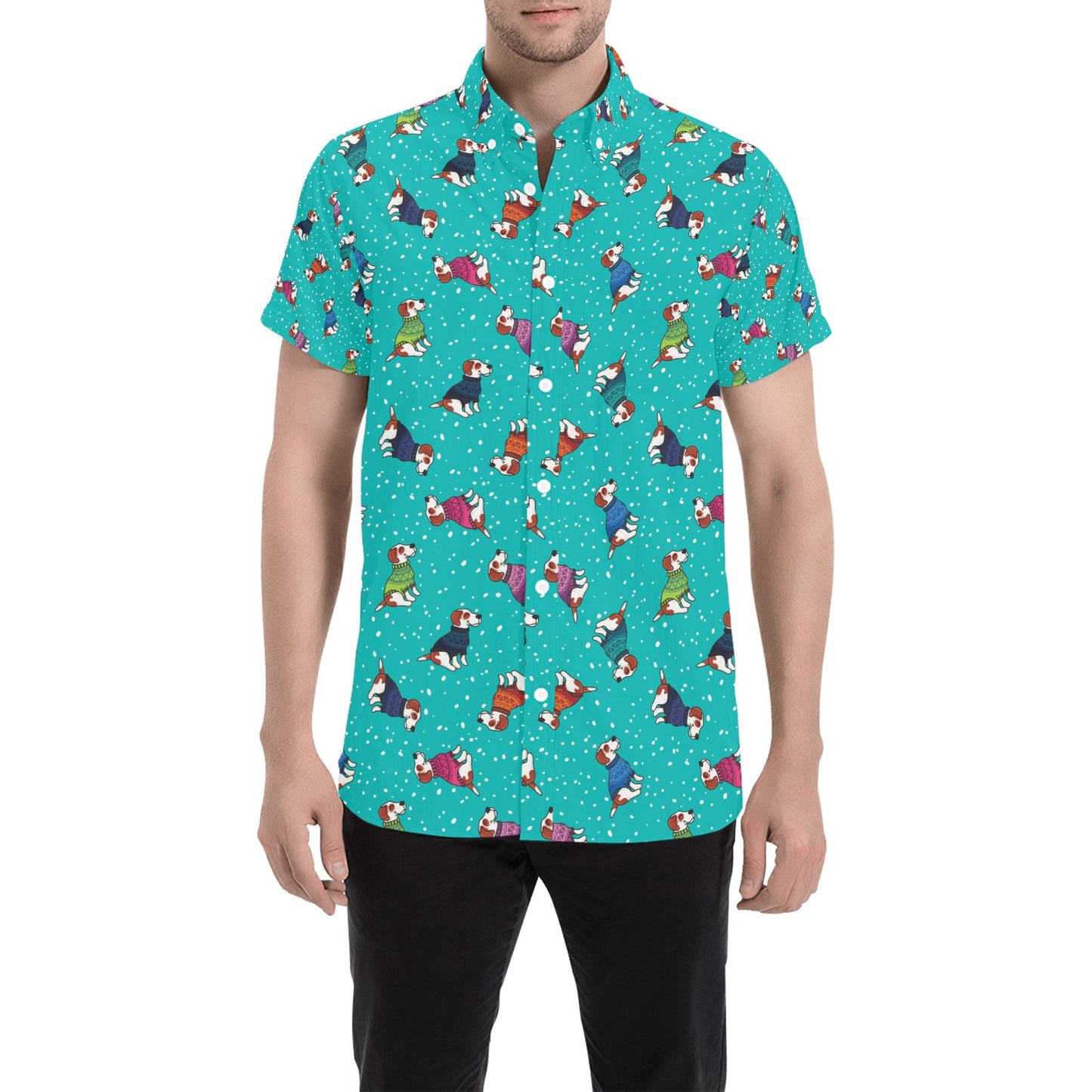 Russell Terriers Print Design LKS309 Men Short Sleeve Button Up Shirt