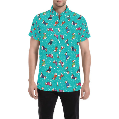 Russell Terriers Print Design LKS309 Men Short Sleeve Button Up Shirt