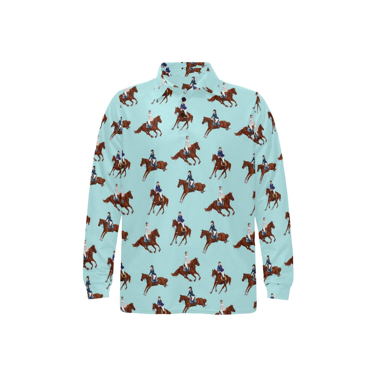 Equestrian Horse Riding Long Sleeve Polo Shirt For Men's