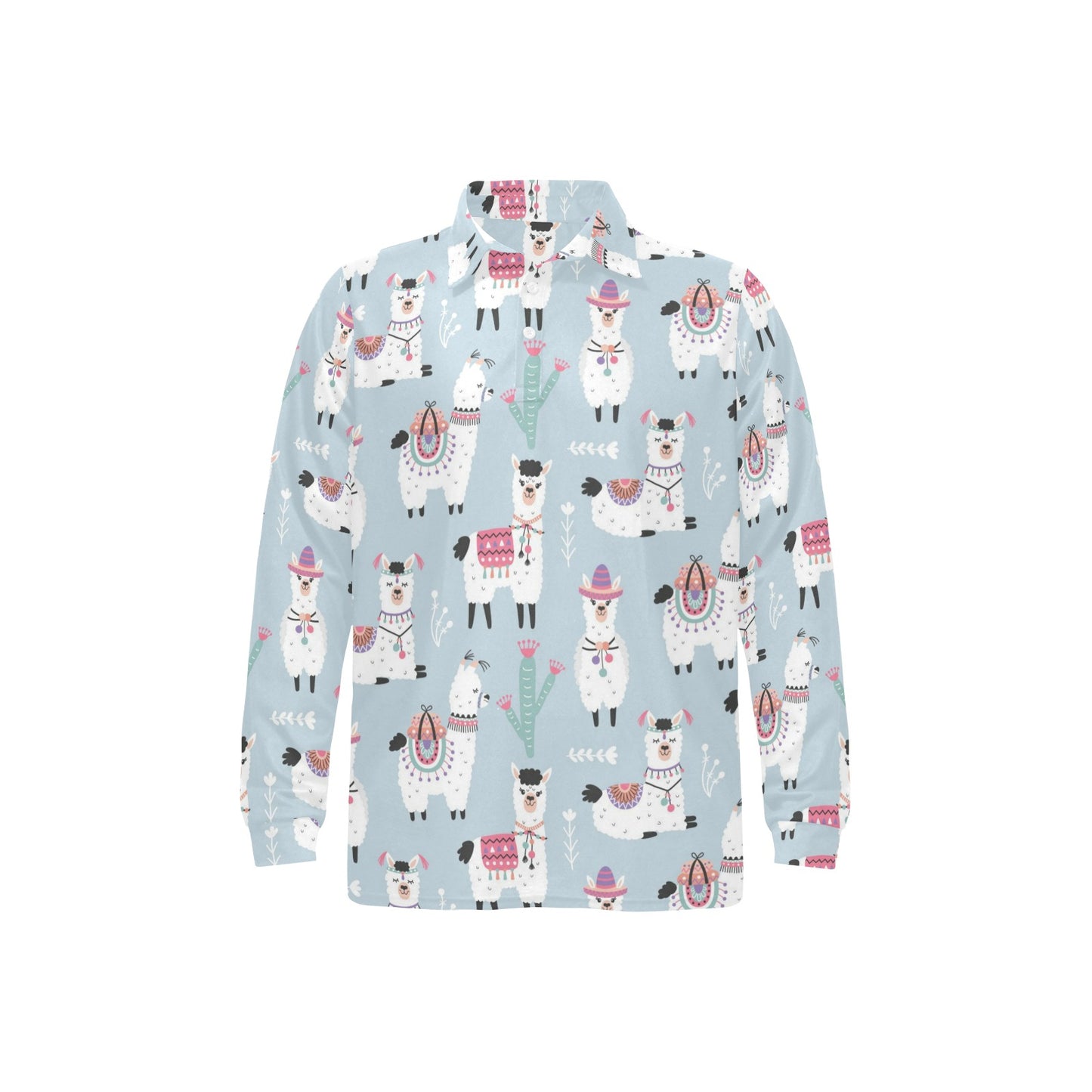Llama Pattern Print Design 04 Long Sleeve Polo Shirt For Men's