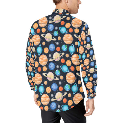 Planet Colorful Print Design LKS301 Men's Long Sleeve Dress Shirt