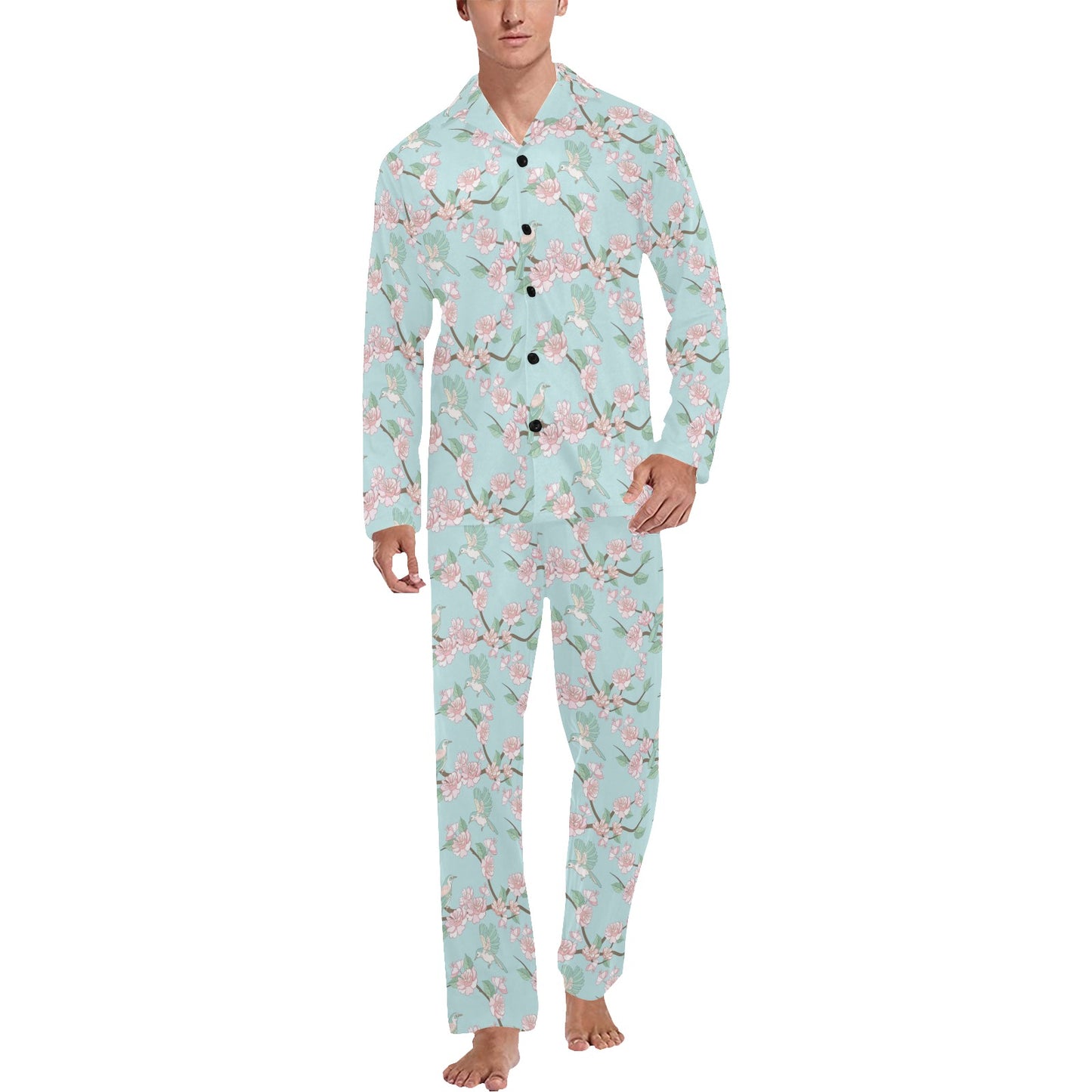 Cherry Blossom Pattern Print Design 02 Men's Long Pajama Set