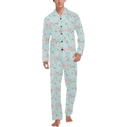 Cherry Blossom Pattern Print Design 02 Men's Long Pajama Set
