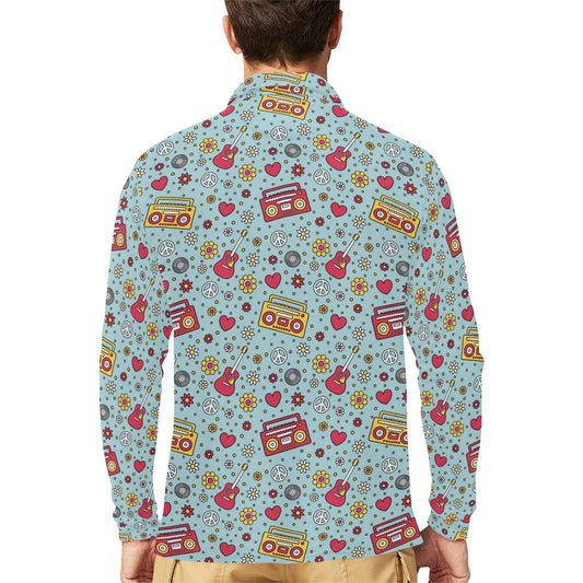 Hippie Print Design LKS307 Long Sleeve Polo Shirt For Men's