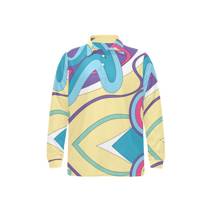 Funky Retro Pattern Print Design A01 Long Sleeve Polo Shirt For Men's