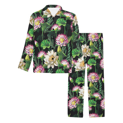 Water Lily Pattern Print Design WL010 Men's Long Pajama Set