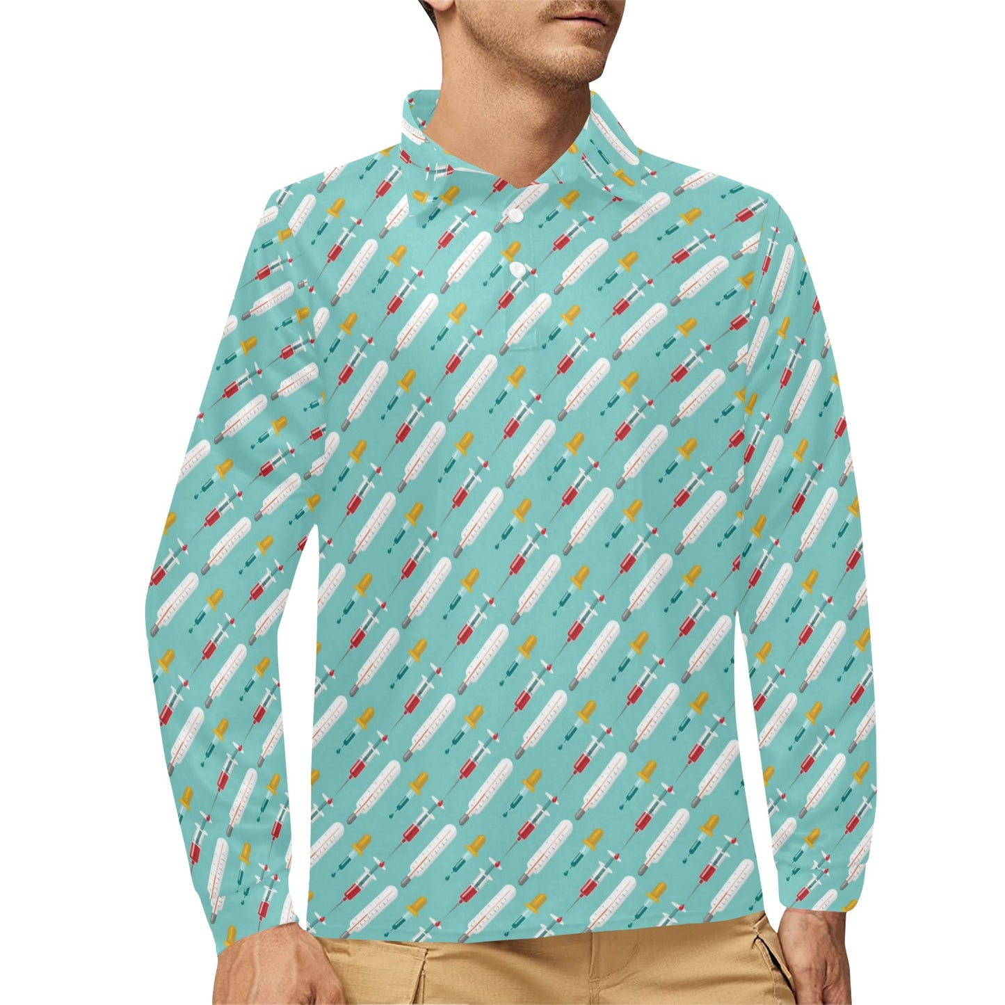 Phlebotomist Medical Print Long Sleeve Polo Shirt For Men's