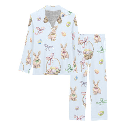 Rabbit Easter Eggs Pattern Print Design 03 Women's Long Pajama Set