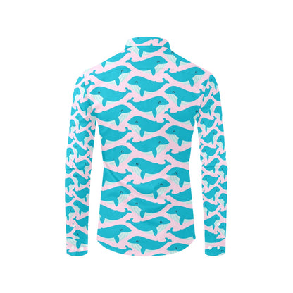 Whale Print Design LKS302 Men's Long Sleeve Dress Shirt
