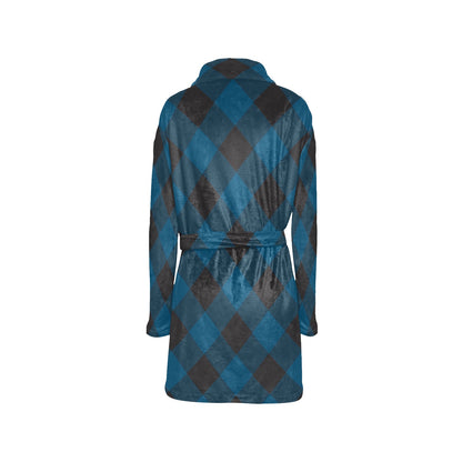Plaid Blue Pattern Print Design A04 Women's Fleece Robe