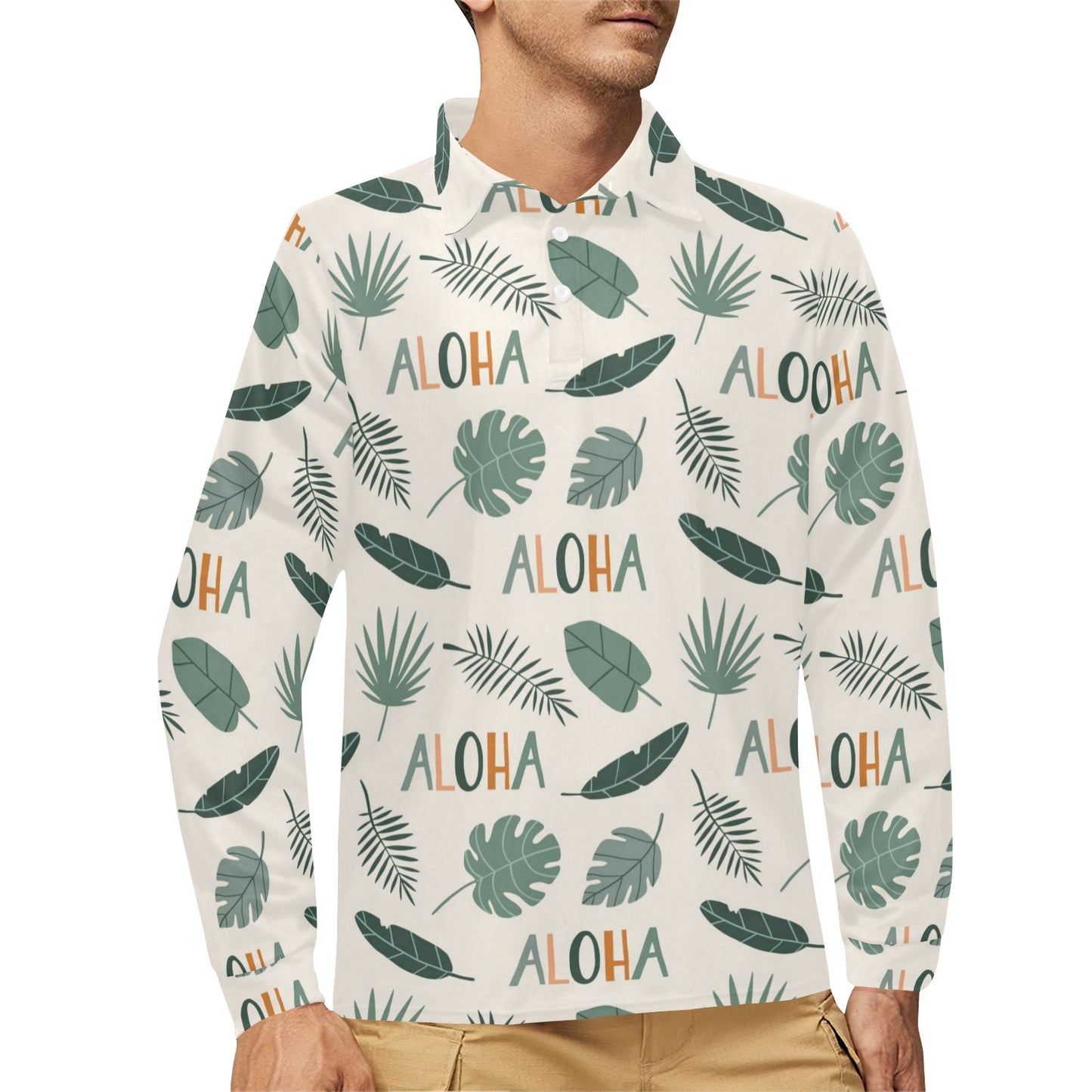 Aloha Hawaii Pattern Print Design 05 Long Sleeve Polo Shirt For Men's