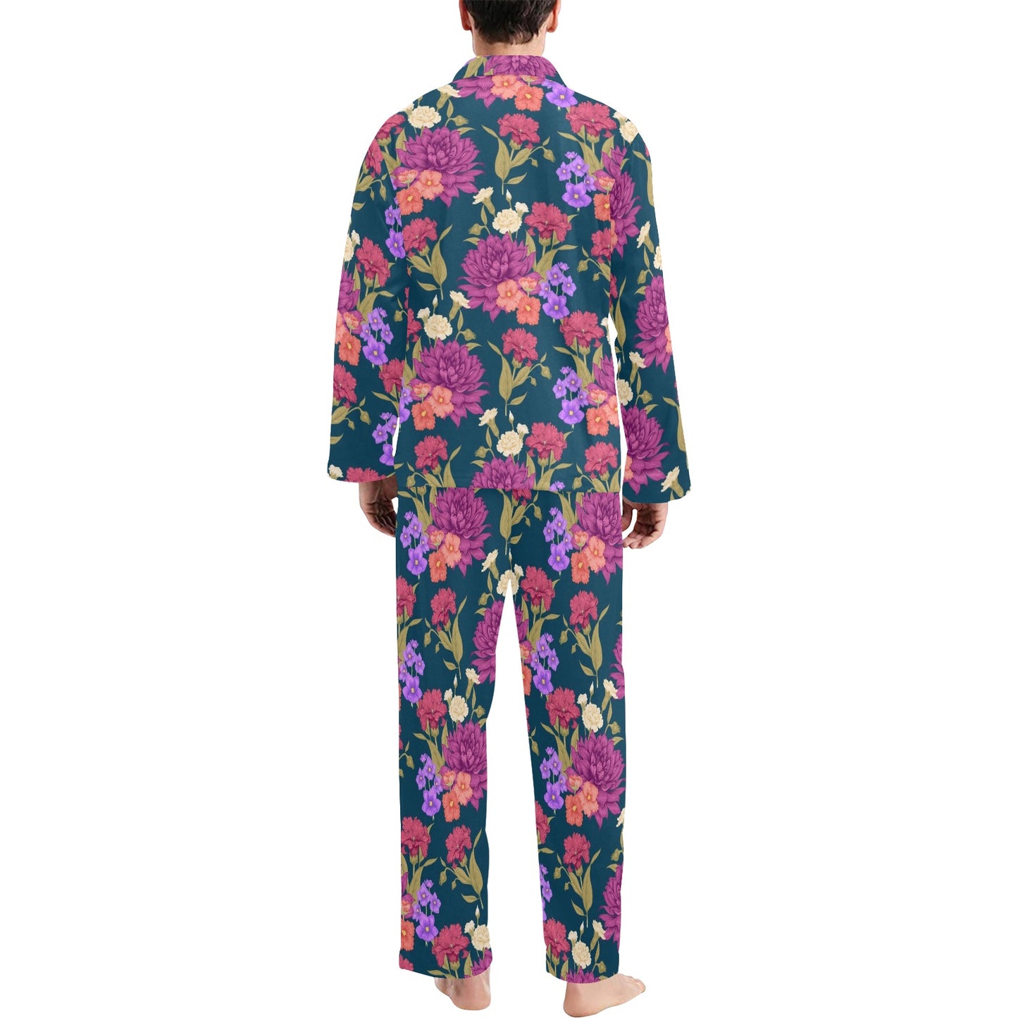 Dahlia Pattern Print Design DH01 Men's Long Pajama Set