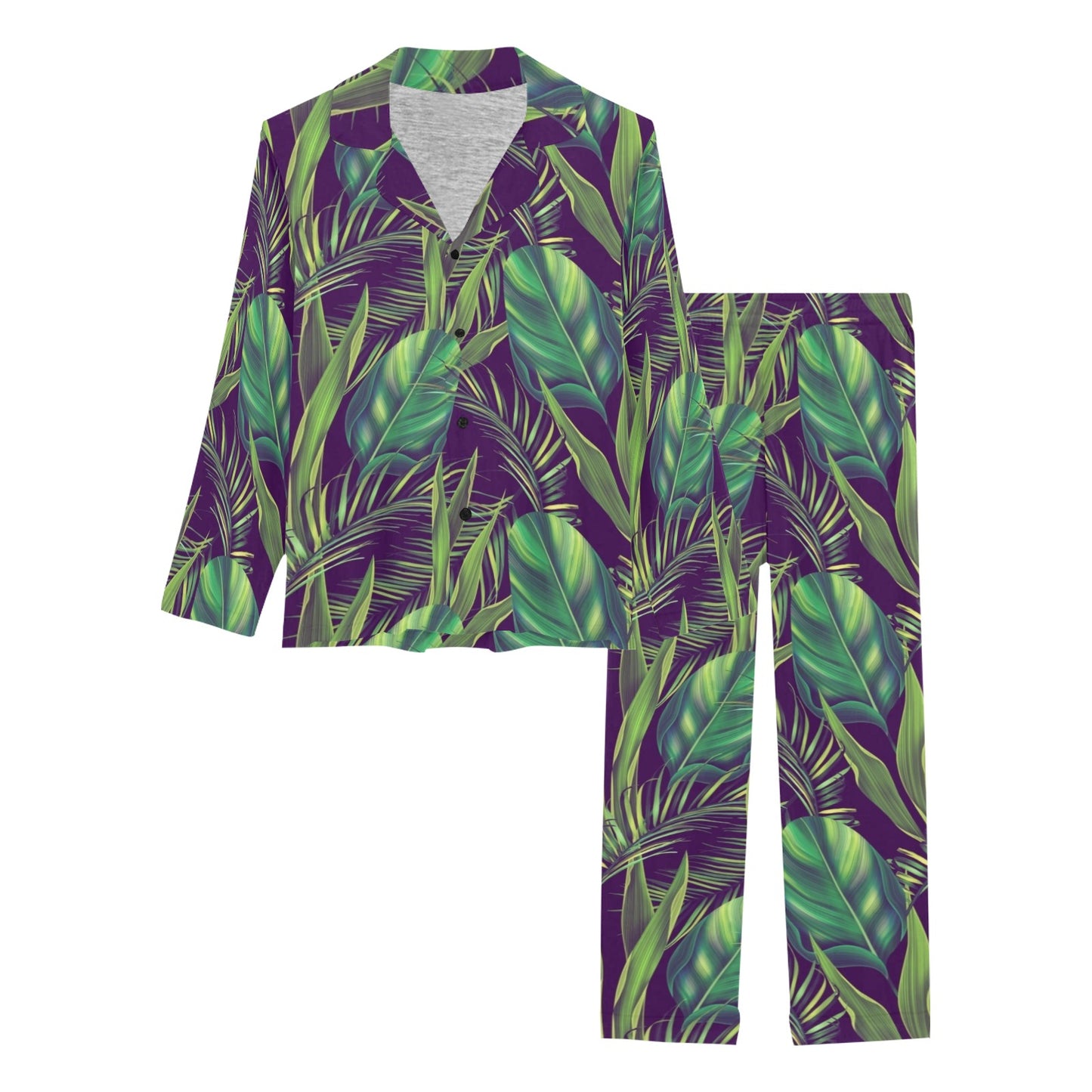 Palm Leaves Pattern Print Design PL03 Women's Long Pajama Set
