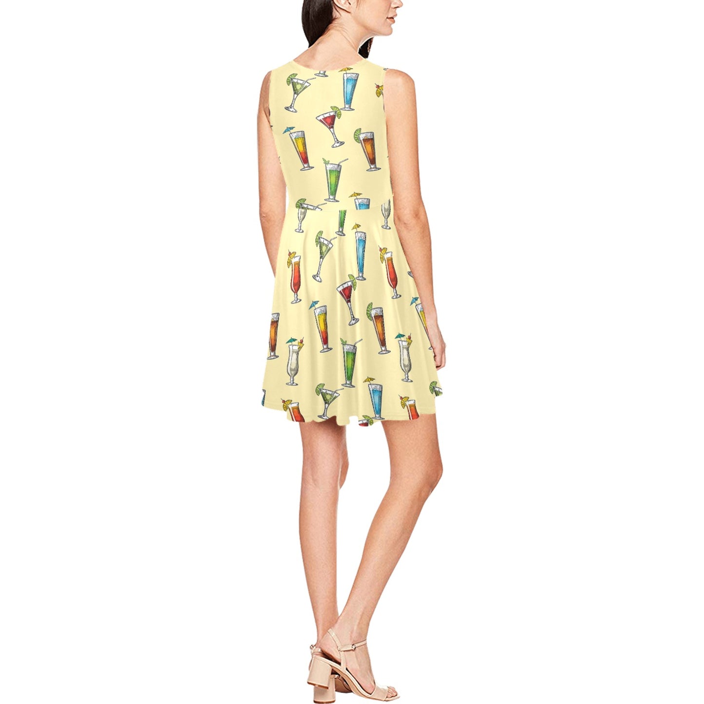 Cocktail Pattern Print Design 02 Sleeveless Dress