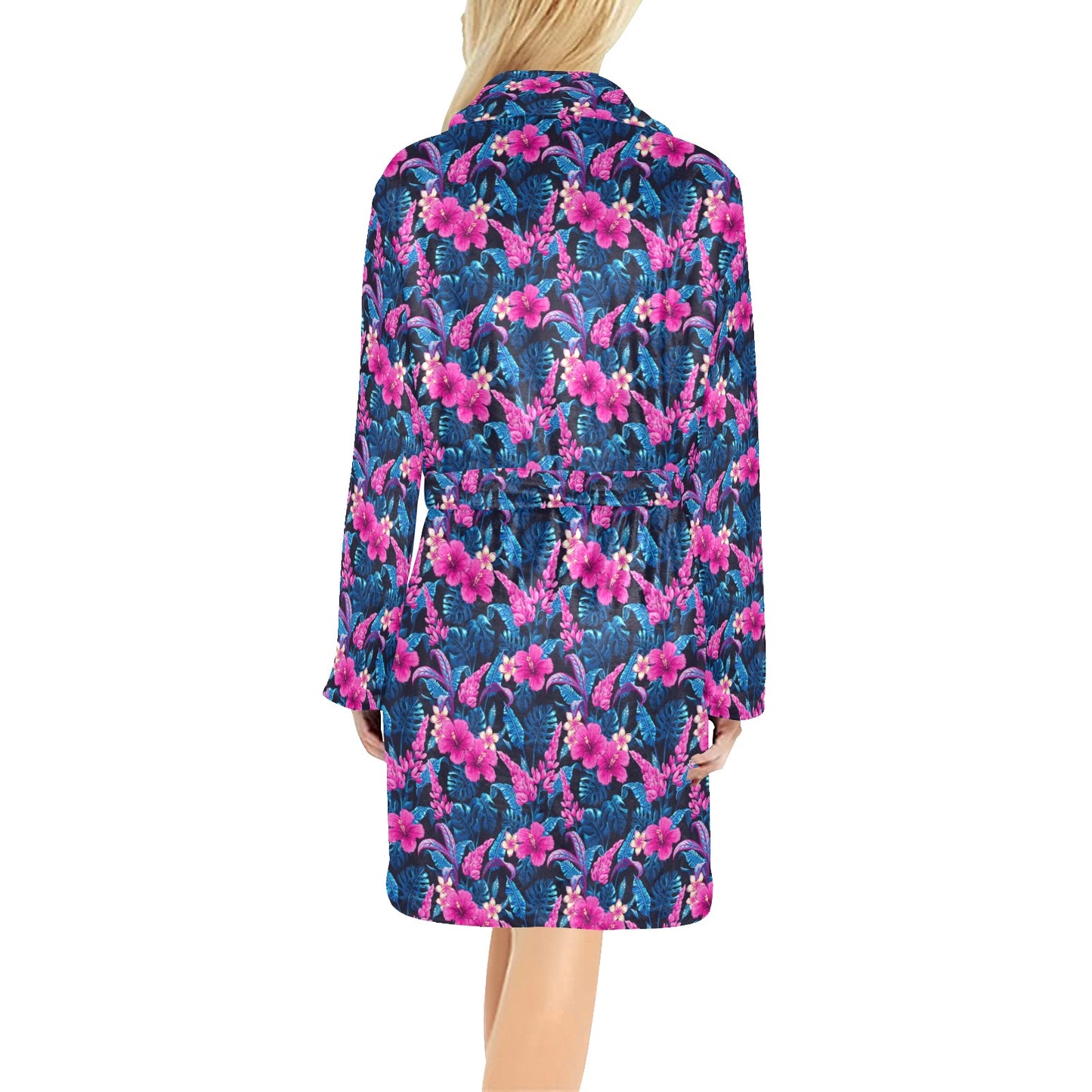 Tropical Folower Pink Themed Print Women's Fleece Robe
