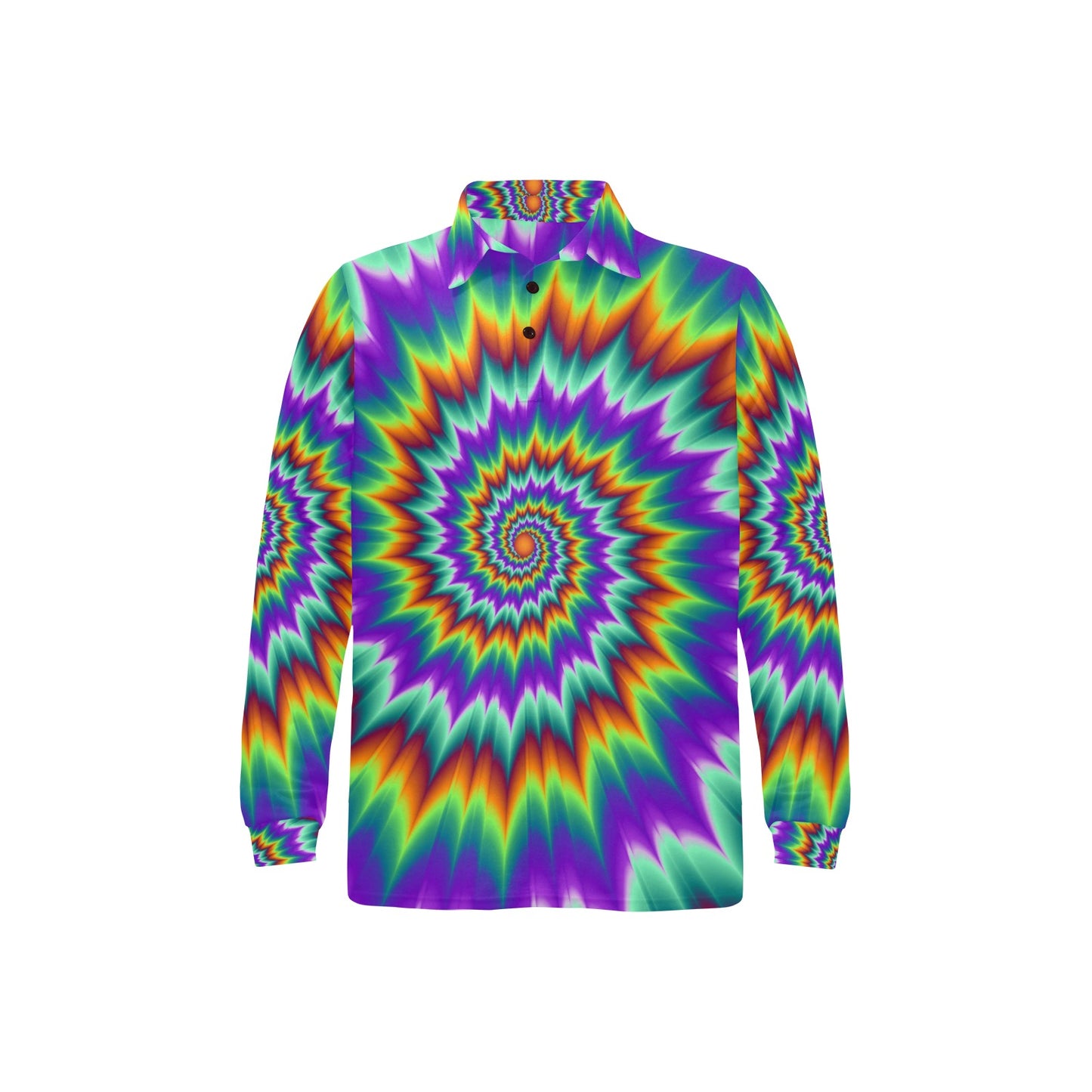 Optical illusion Pulsing fiery spirals Long Sleeve Polo Shirt For Men's