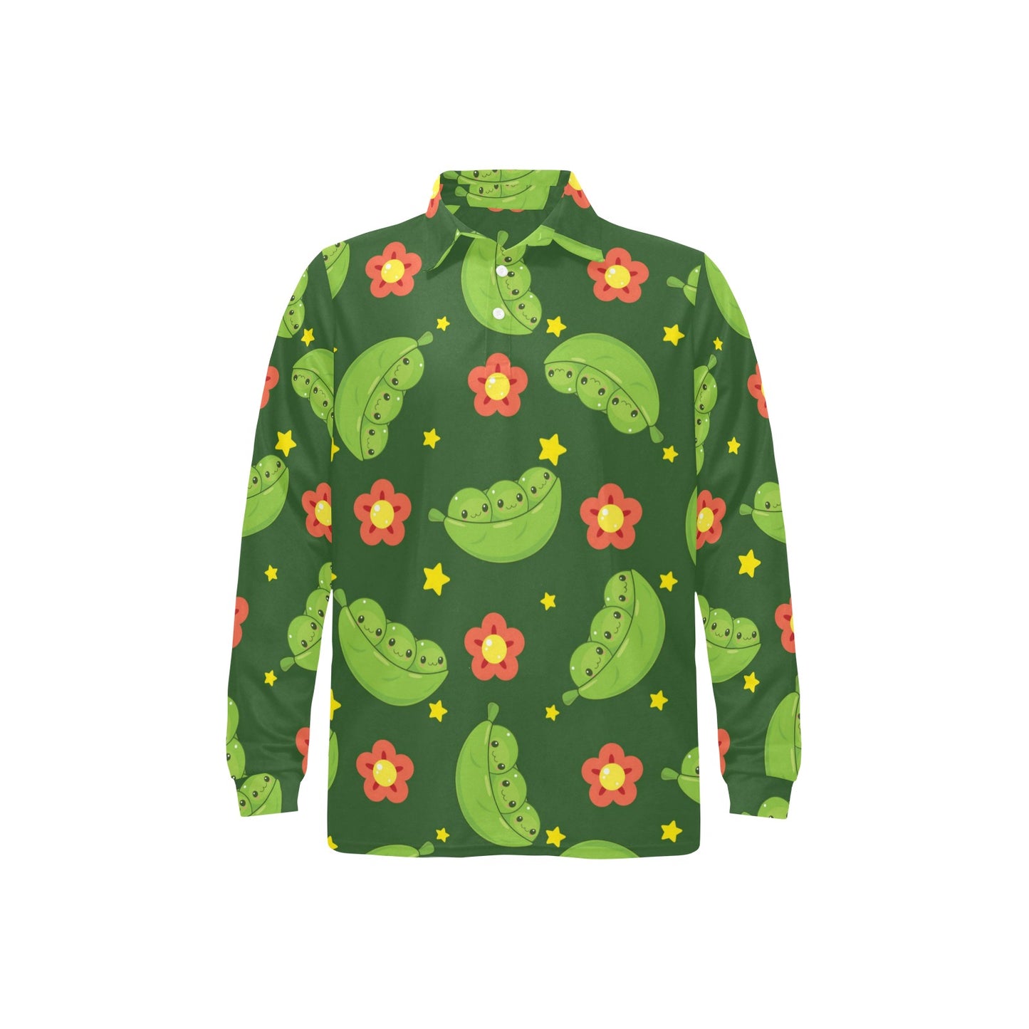 Peas Pattern Print Design A01 Long Sleeve Polo Shirt For Men's