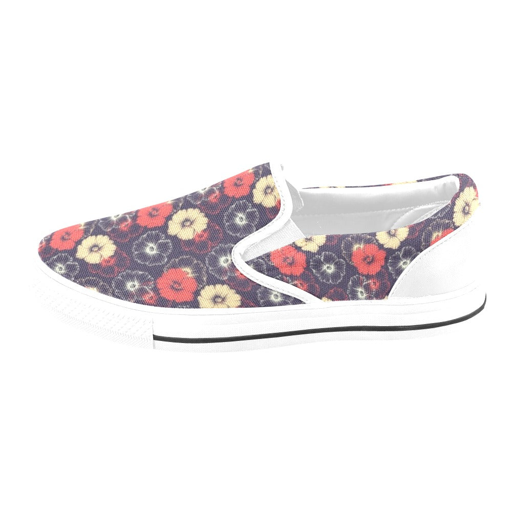 Tropical Flower Print Design LKS302 White Slip Ons Canvas Women's Shoes