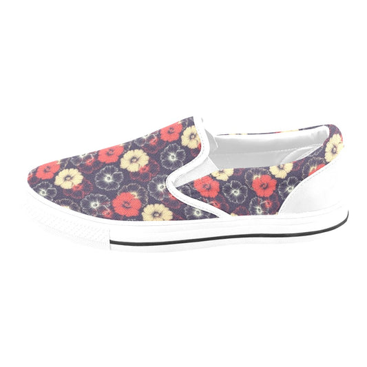 Tropical Flower Print Design LKS302 White Slip Ons Canvas Women's Shoes