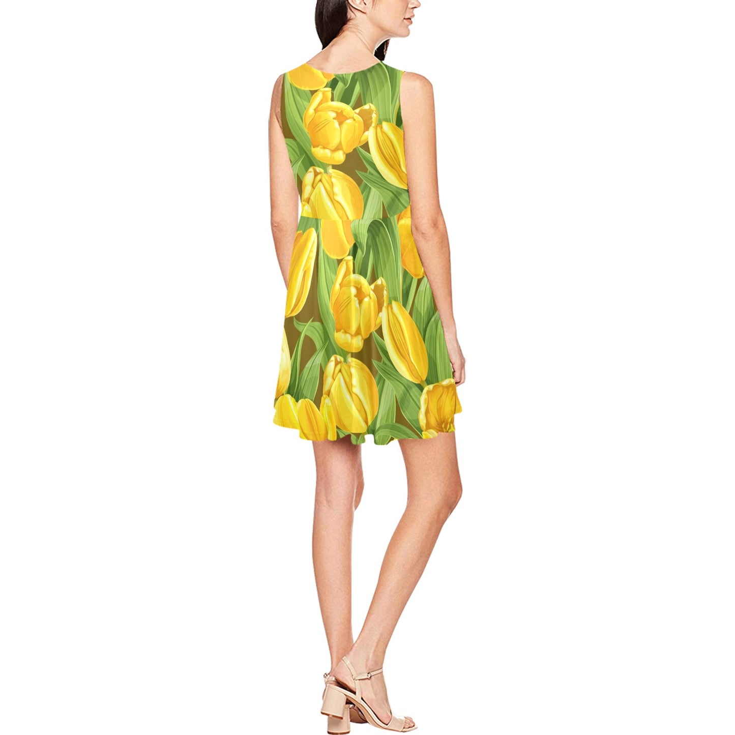 Tulip Yellow Pattern Print Design TP010 Sleeveless Dress
