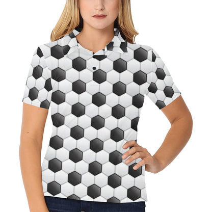 Soccer Ball Texture Print Pattern Women's Polo Shirt
