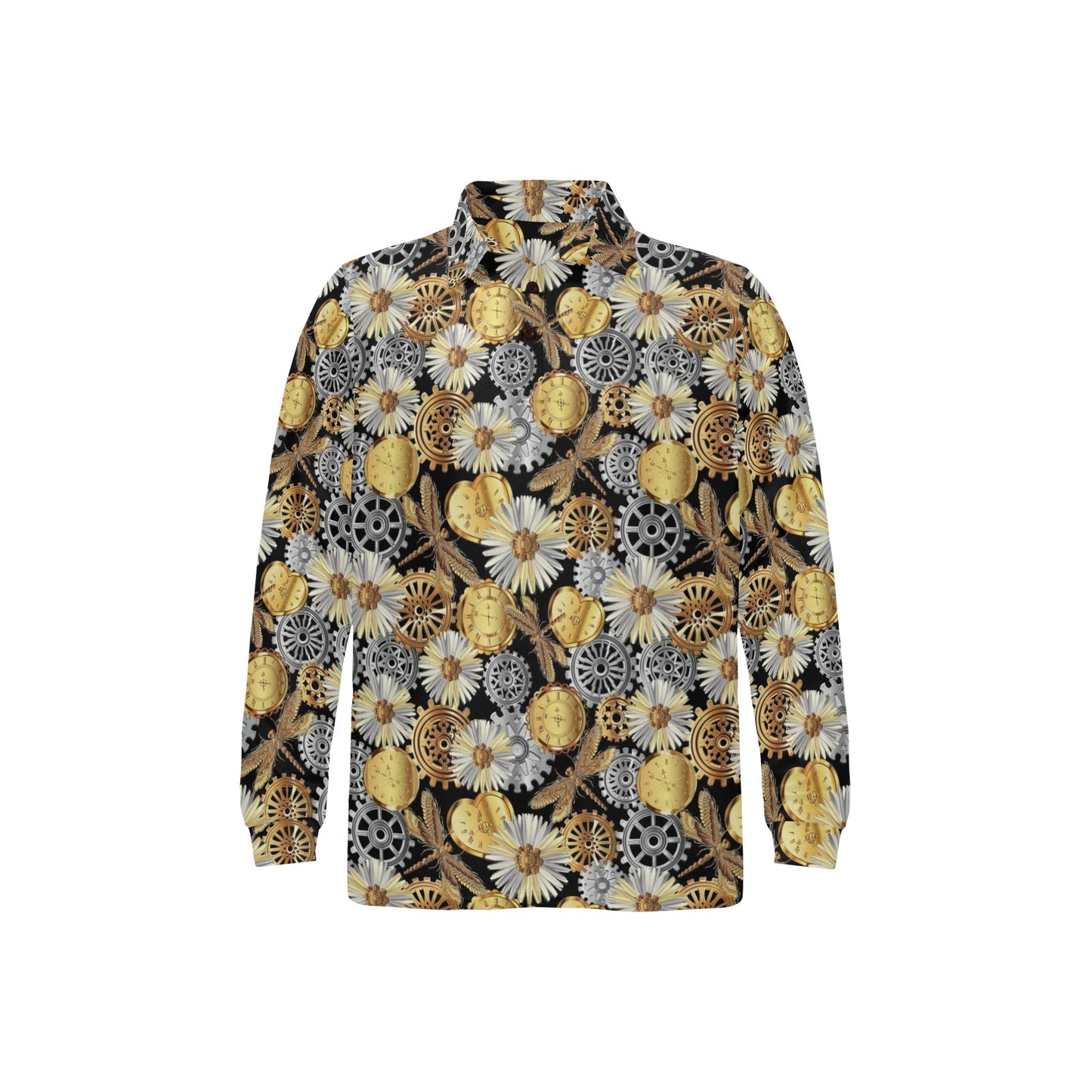 Steampunk Dragonfly Print Design LKS302 Long Sleeve Polo Shirt For Men's