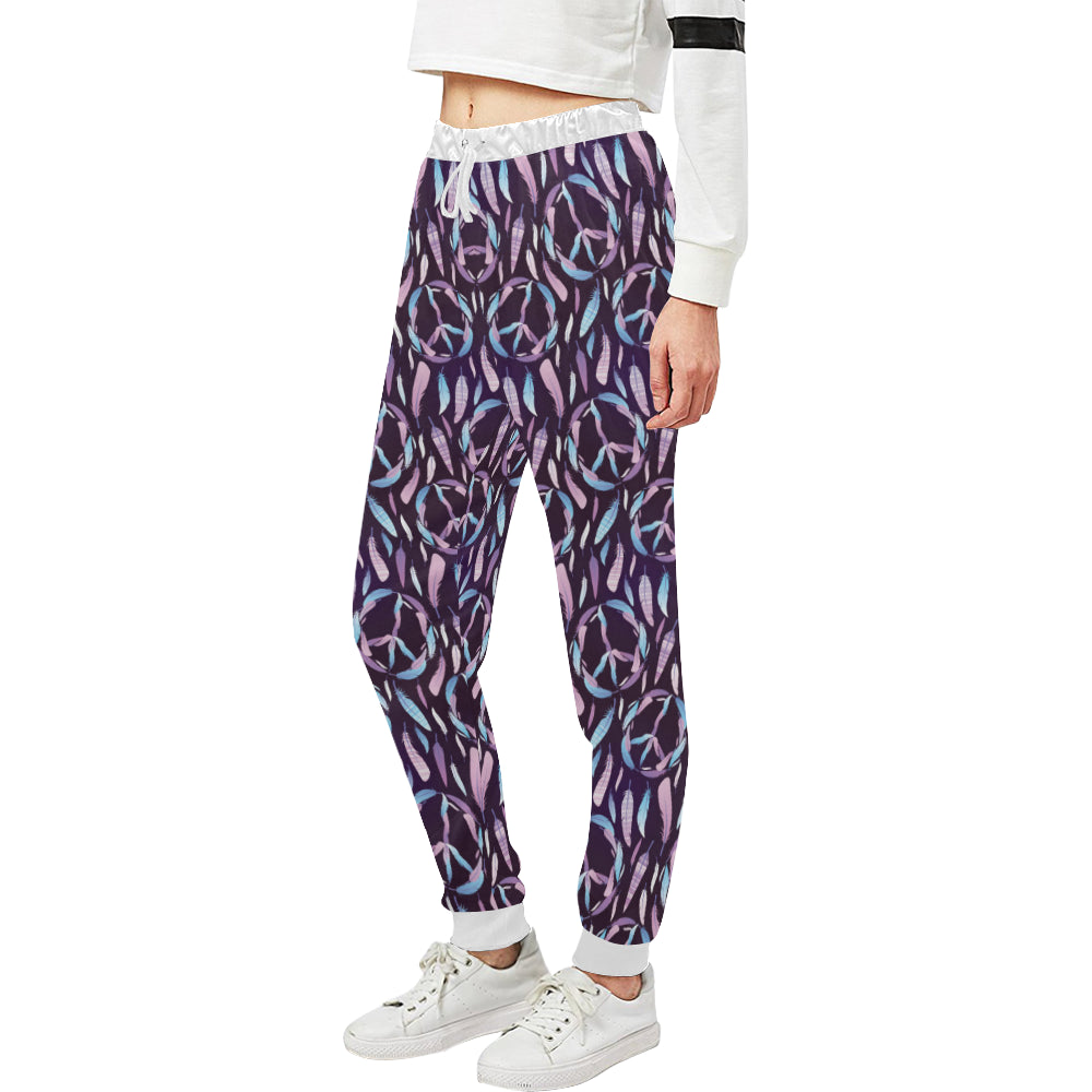 Peace Sign Feather Design Print Unisex Sweatpants
