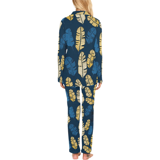 Banana Leaf Pattern Print Design BL09 Women's Long Pajama Set