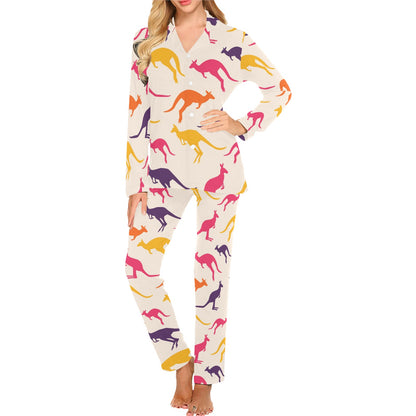 Kangaroos Pattern Print Design 01 Women's Long Pajama Set