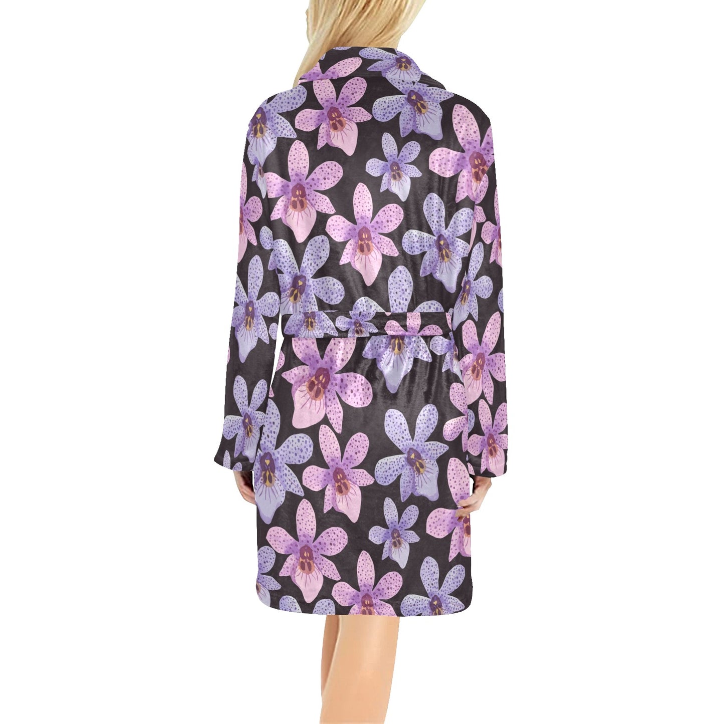 Orchid Pattern Print Design OR08 Women's Fleece Robe