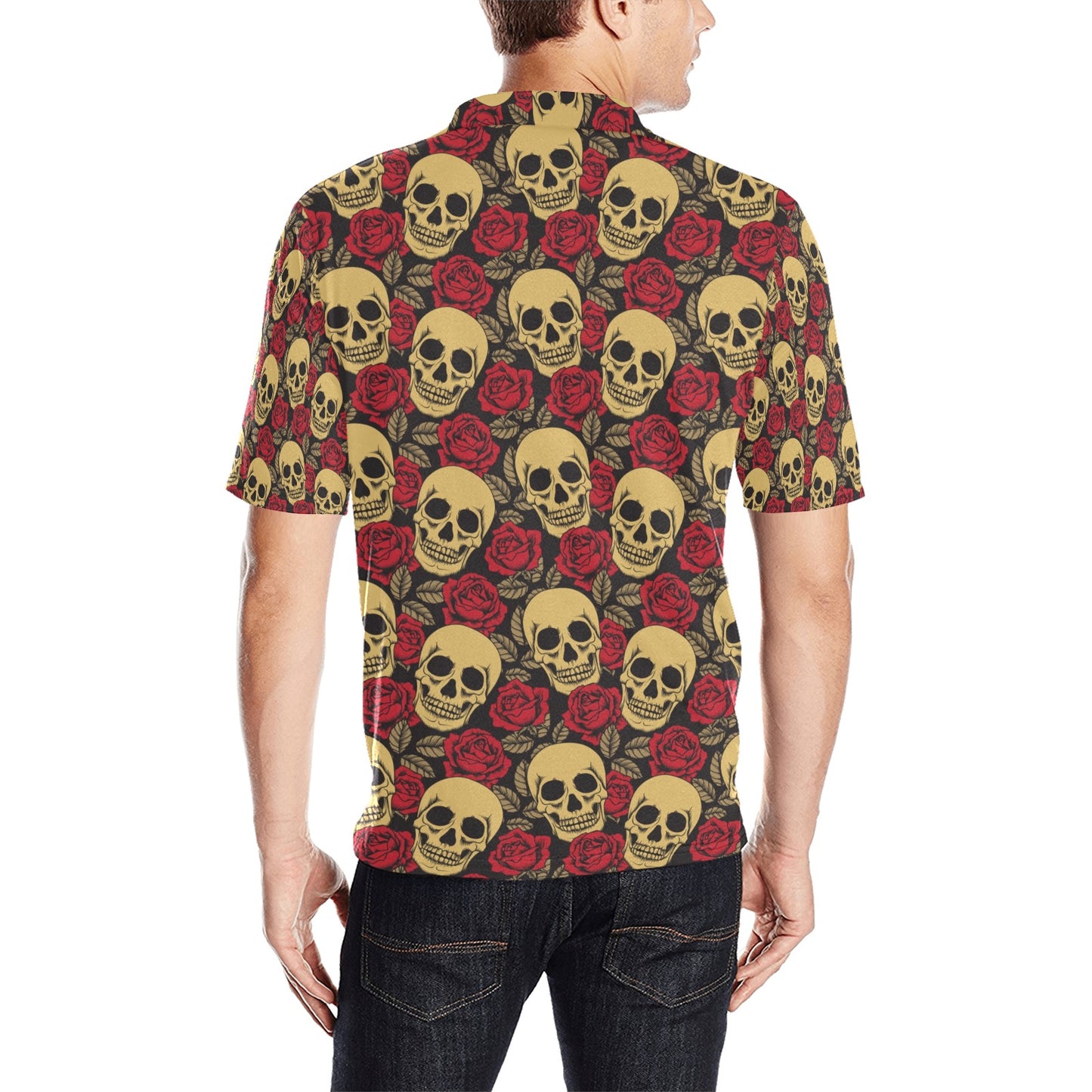 Skull And Roses Print Design LKS302 Men Polo Shirt