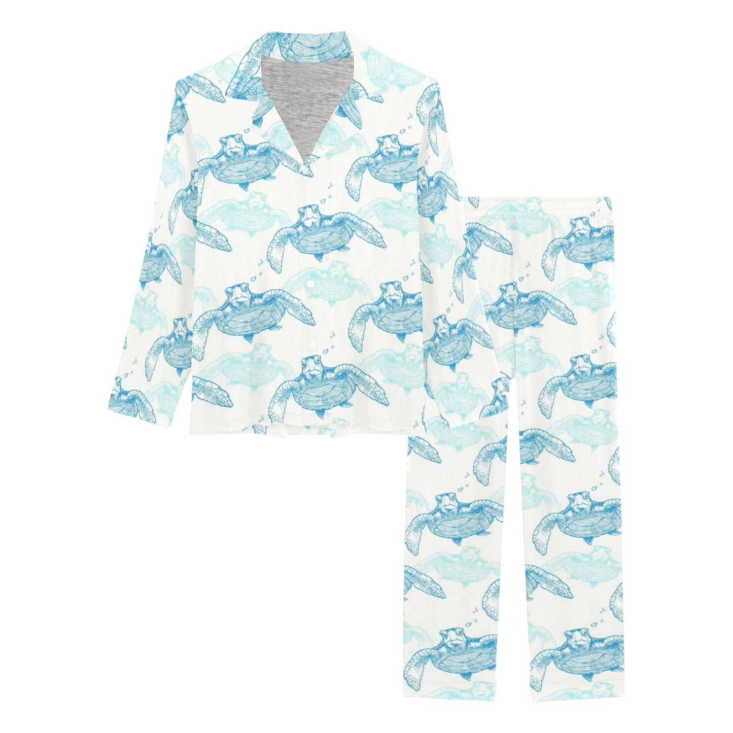Sea Turtle Pattern Print Design T01 Women's Long Pajama Set