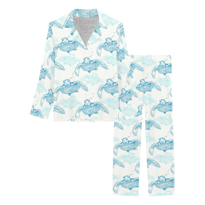 Sea Turtle Pattern Print Design T01 Women's Long Pajama Set