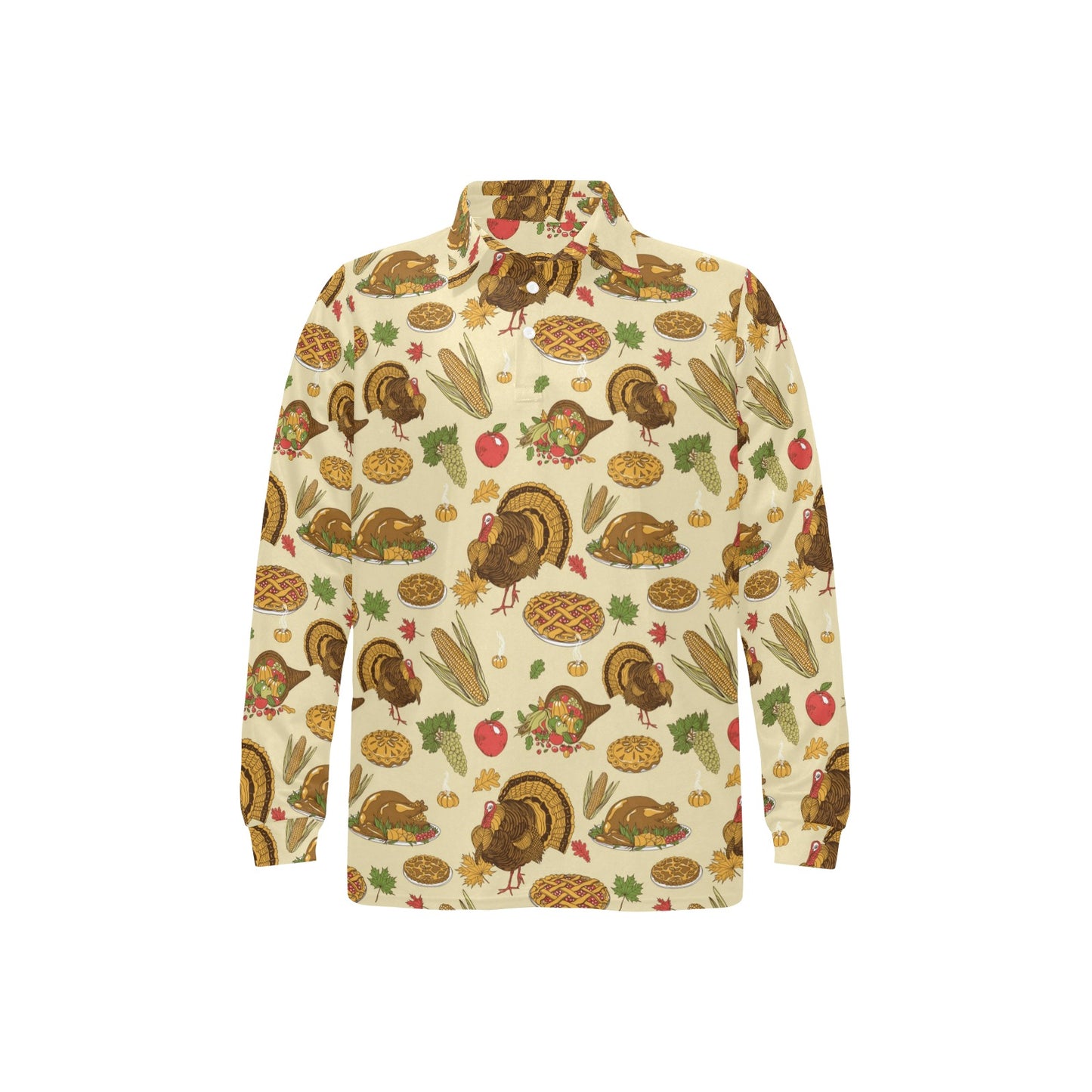 Turkey Pattern Print Design 02 Long Sleeve Polo Shirt For Men's
